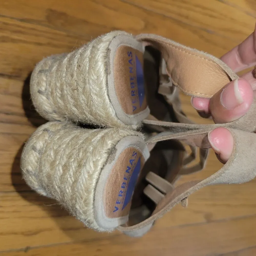 VERBENAS Maika Suede Wedge Sandals Espadrille Size 38 US 7.5
